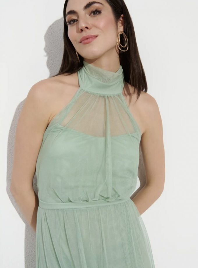 Vestido Tul Halter Transparencia pecho