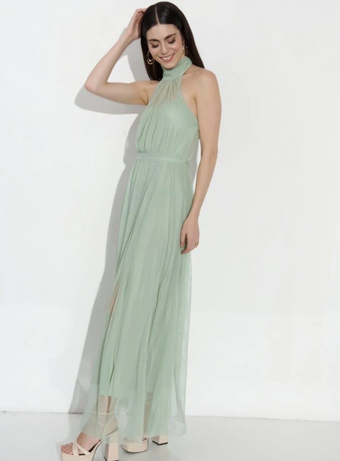 Vestido Tul Halter Transparencia pecho