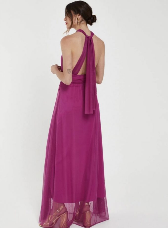 Vestido Tul Halter Abertura Pecho