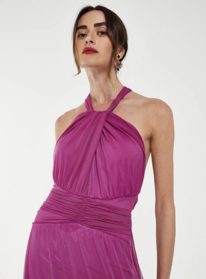 Vestido Tul Halter Abertura Pecho