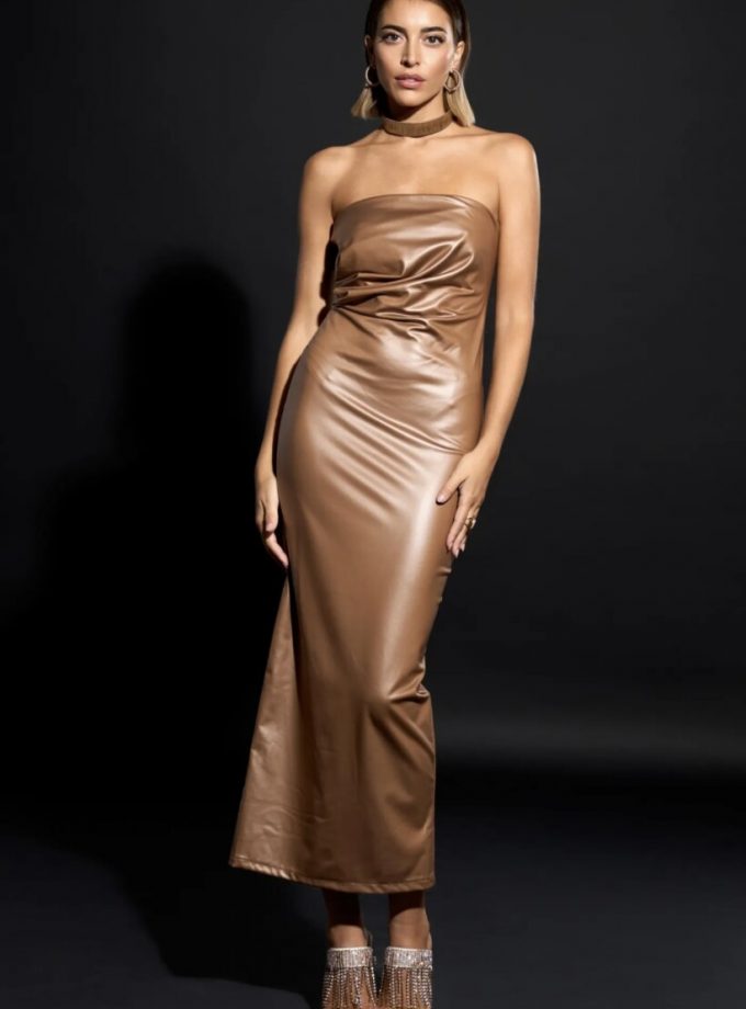 Vestido Polipiel Drapeado Largo