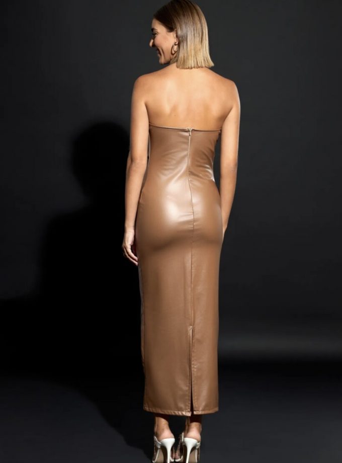 Vestido Polipiel Drapeado Largo