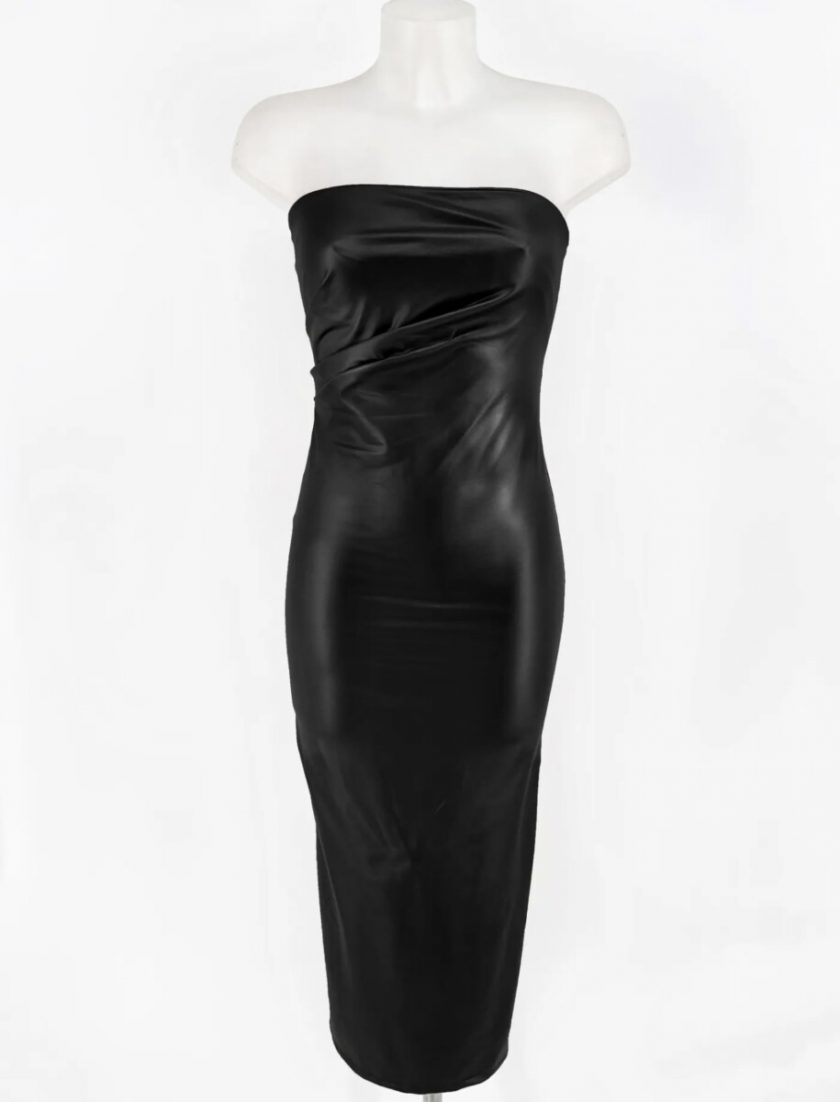 Vestido Polipiel Drapeado Largo - Imagen 6