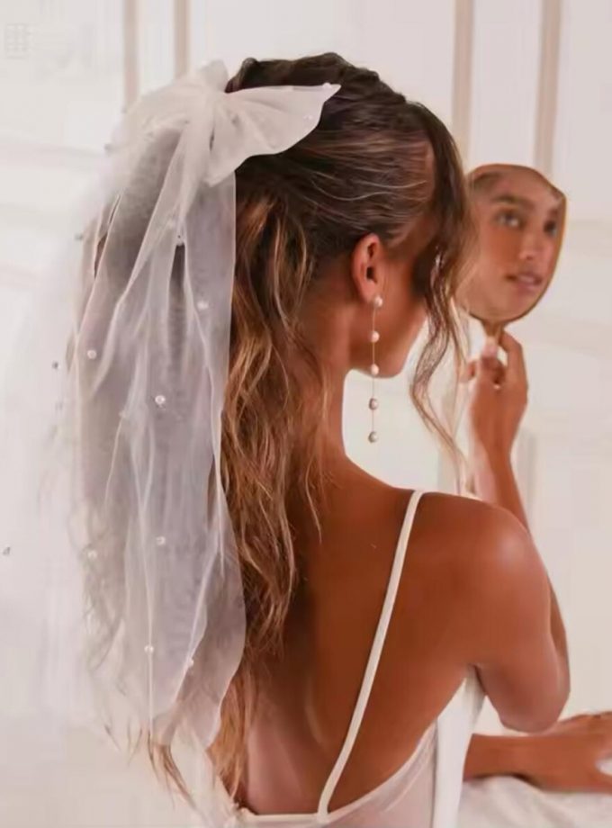 Tocado Velo Lazo Tul Con Perlas