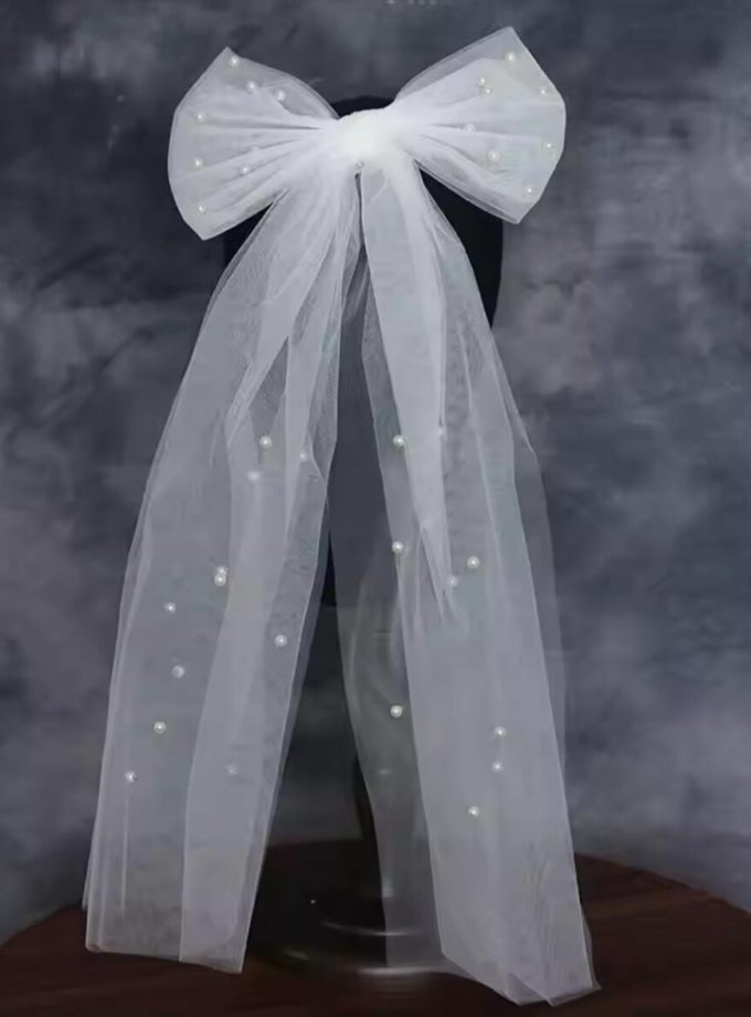 Tocado Velo Lazo Tul Con Perlas