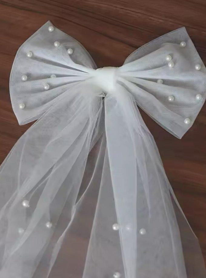 Tocado Velo Lazo Tul Con Perlas