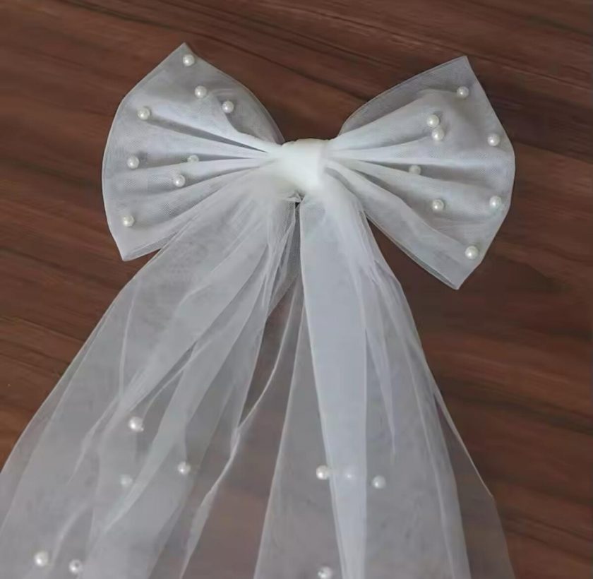 Tocado Velo Lazo Tul Con Perlas