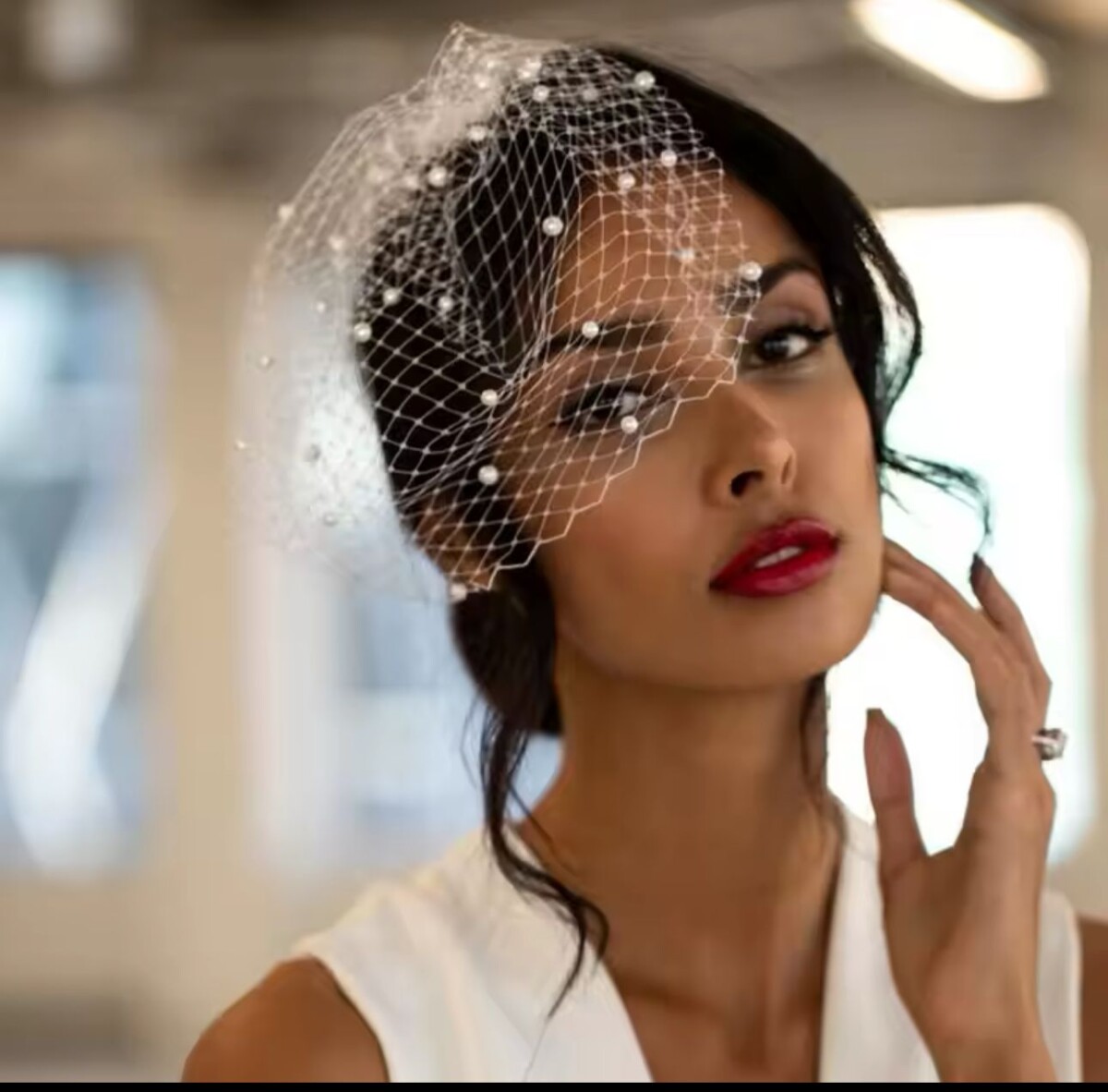 Tocado Velo Mini Perlas