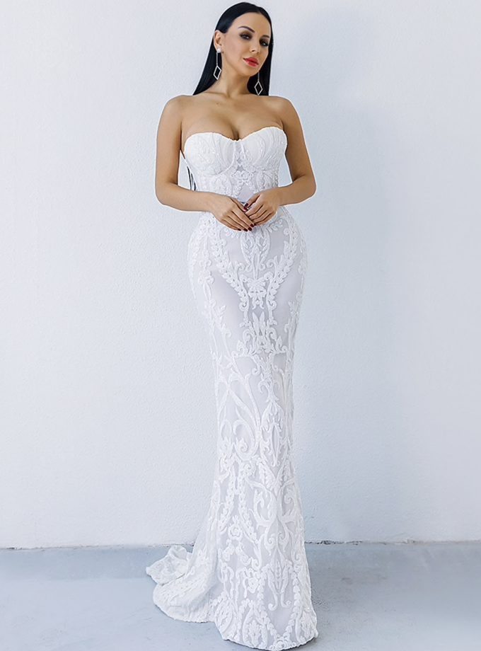 Vestido Sirena Brillos Novia