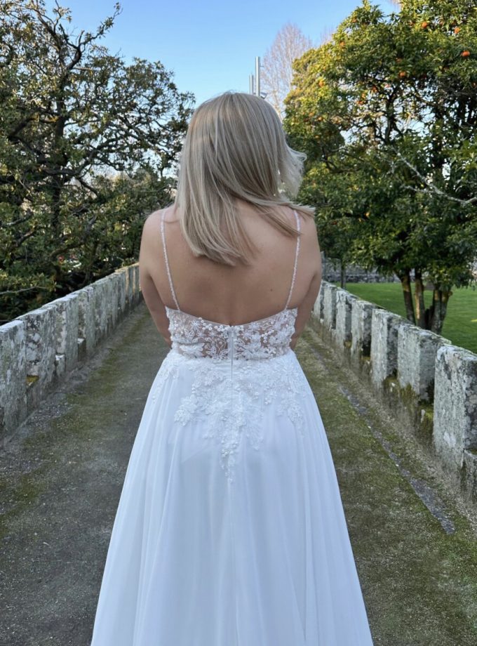 Vestido Novia Transparencias Flores Tirantes