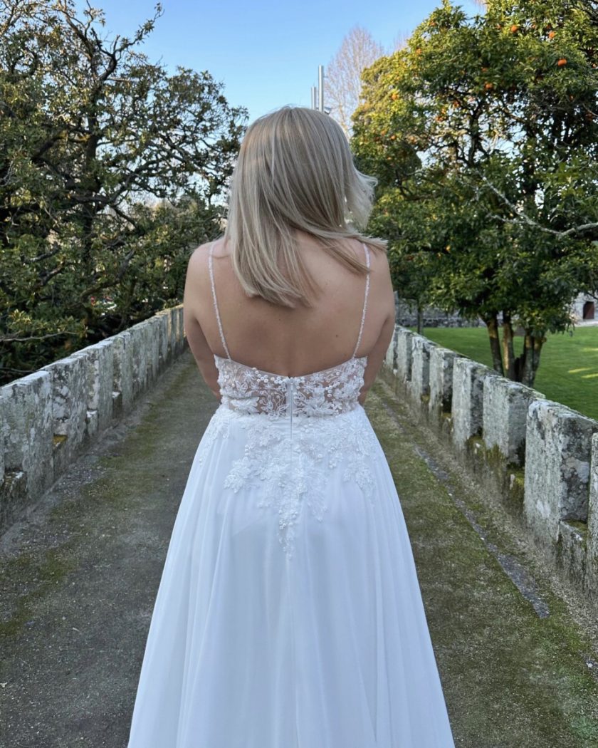 Vestido Novia Transparencias Flores Tirantes - Imagen 8