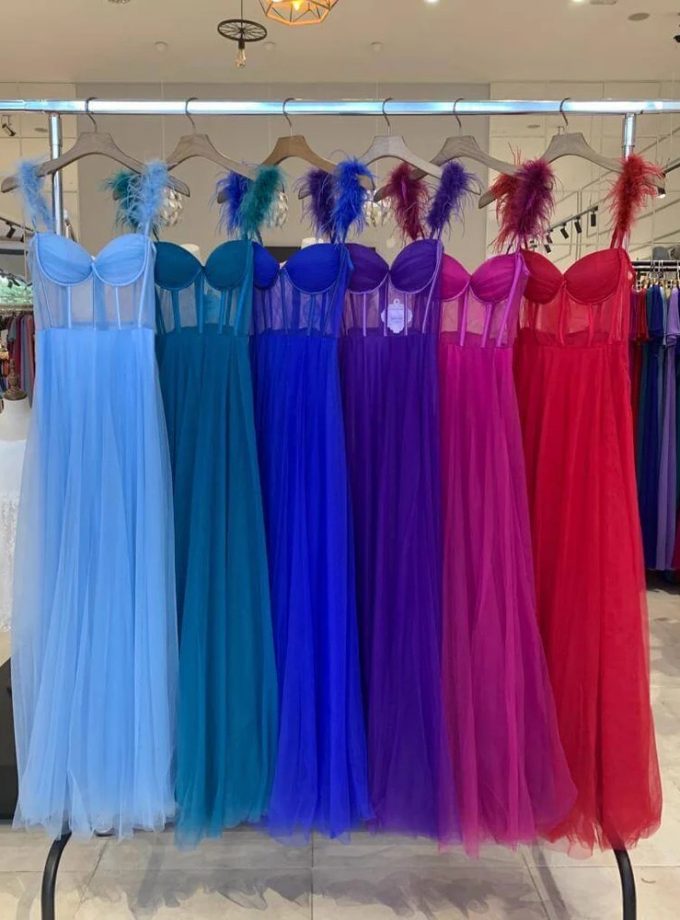 Vestido Corsé Transparecias Plumas