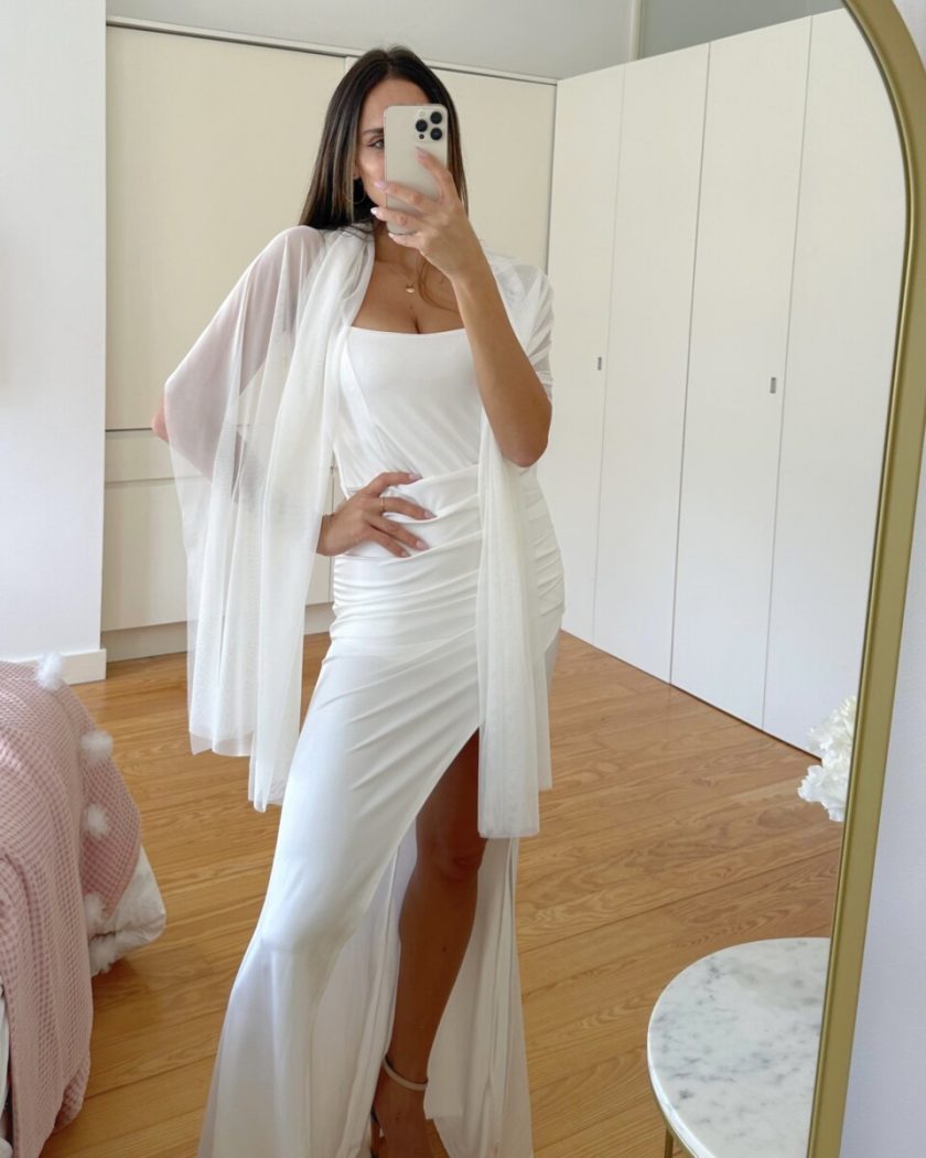 Vestido Seda Elástico Drapeado Espalda Novia - Imagen 32