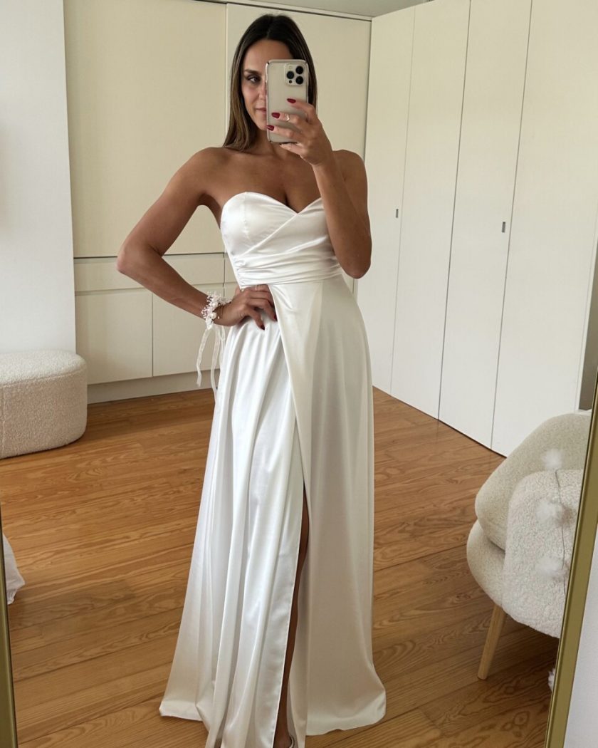 Vestido Seda Escote Corazón Novia - Imagen 3