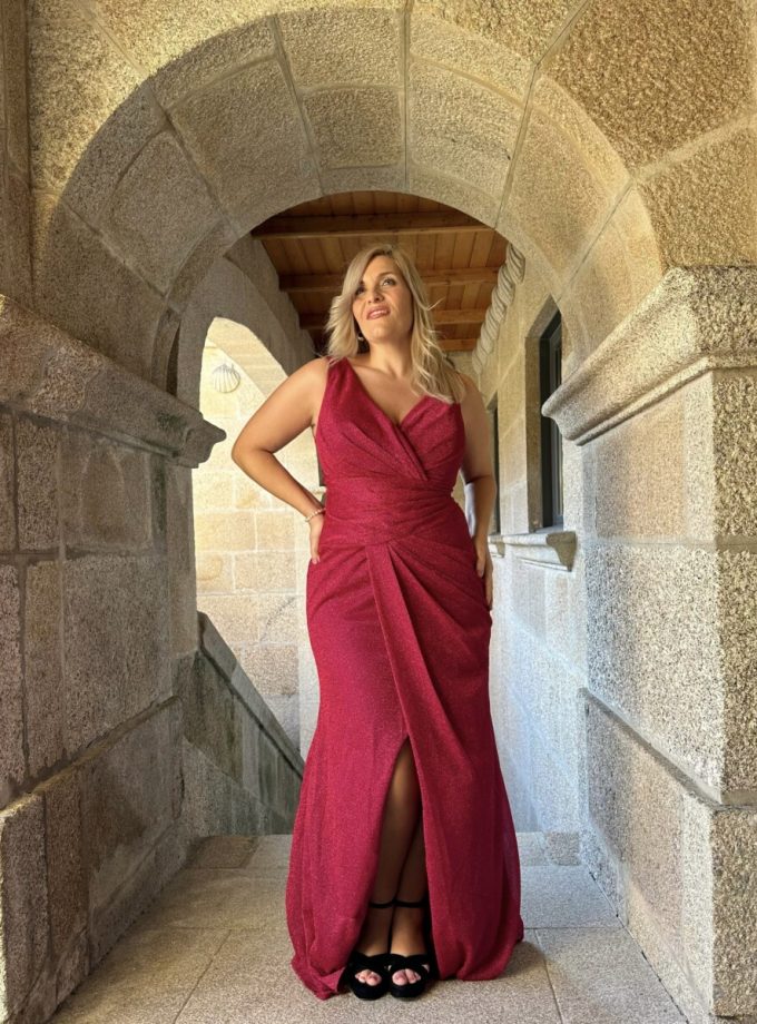 Vestido Sirena Brillos Volante Curvy