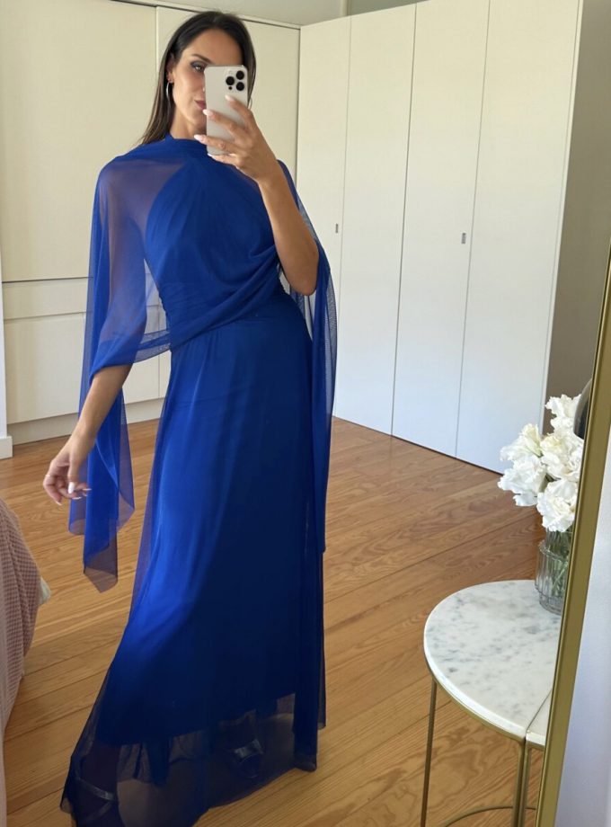 Vestido Tul Halter Abertura Pecho