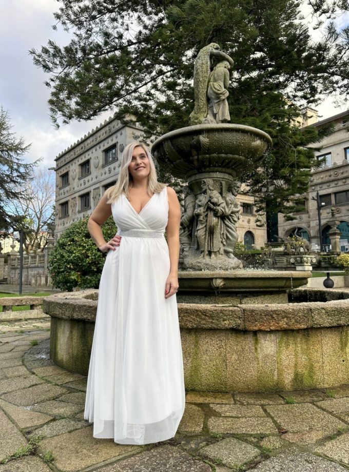 Vestido Tul Brillos Cintura Novia