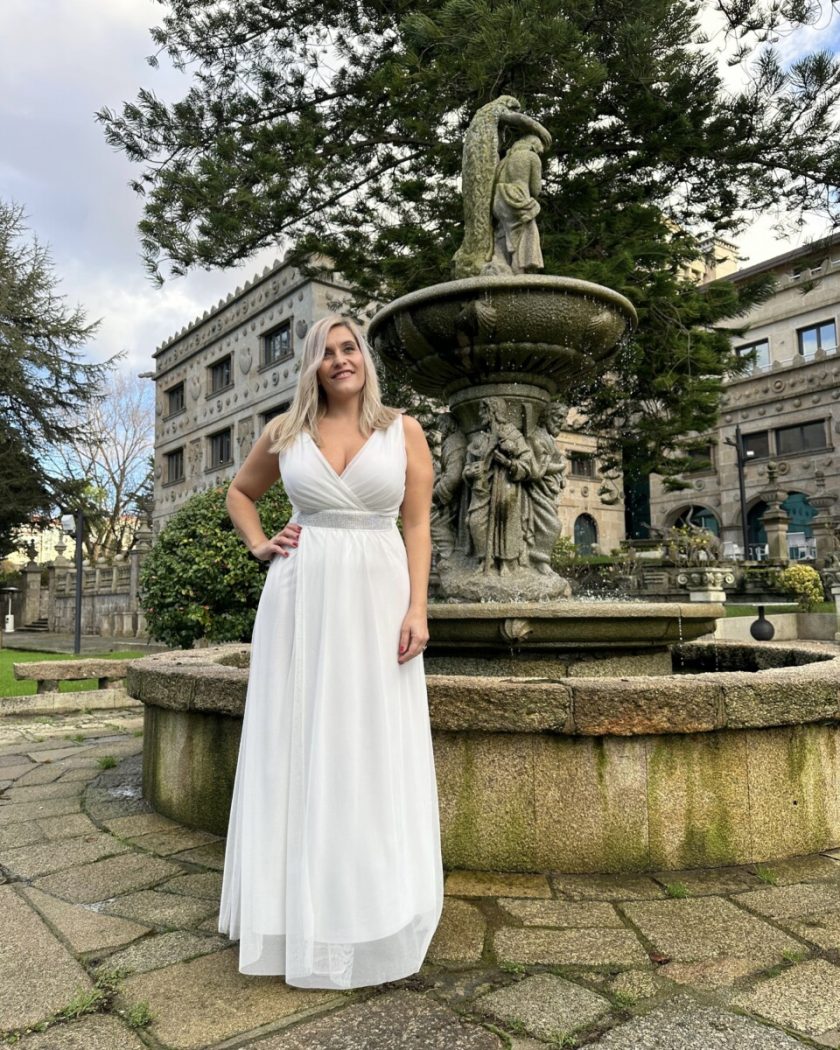 Vestido Tul Brillos Cintura Novia - Imagen 4