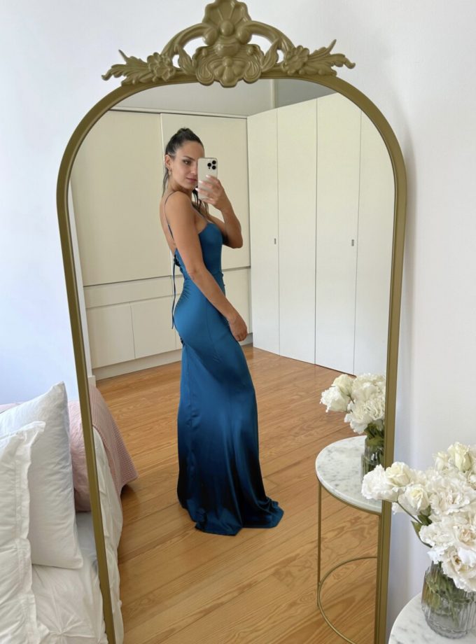 Vestido Seda Elástico Drapeado Espalda Novia