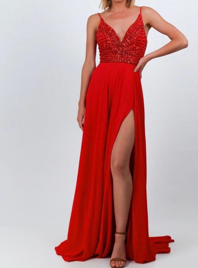 Vestido Gasa Brillos Pecho