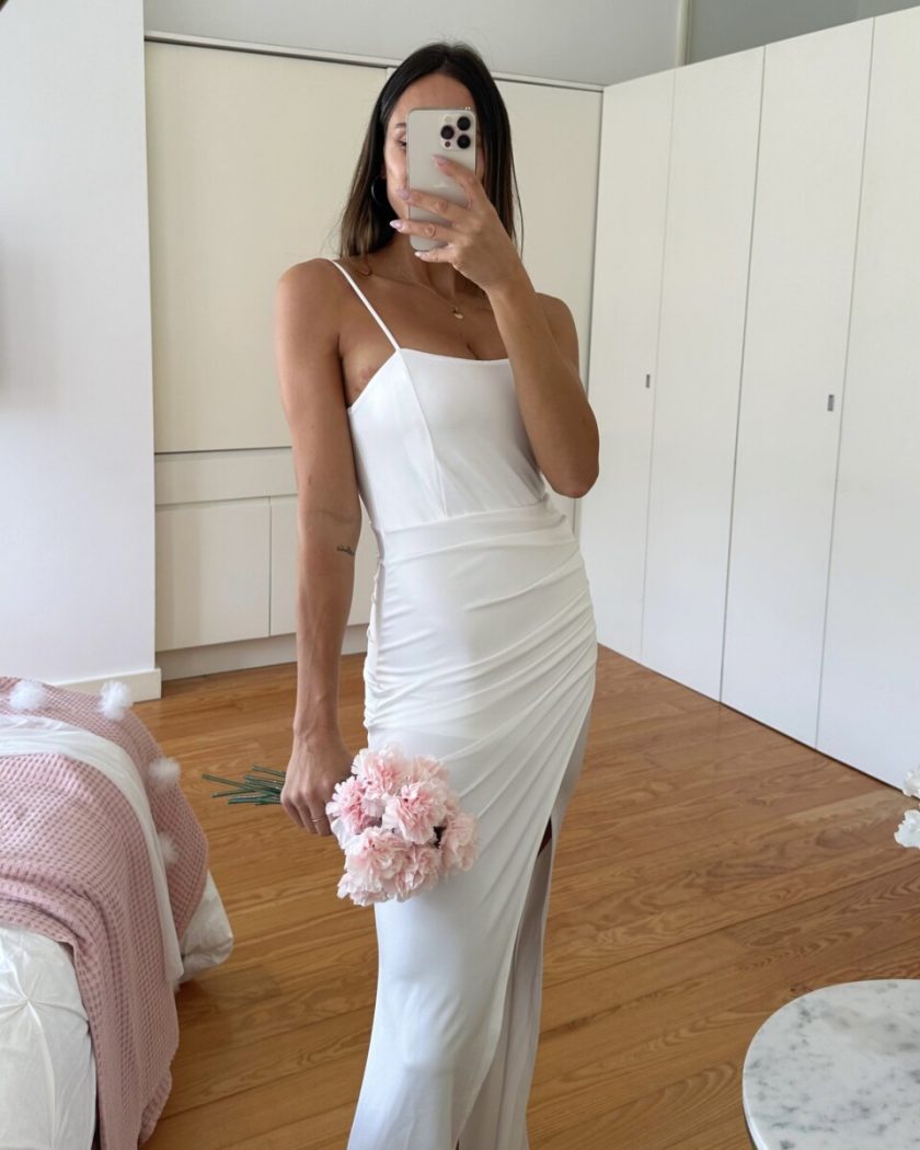 Vestido Seda Elástico Drapeado Espalda Novia - Imagen 28