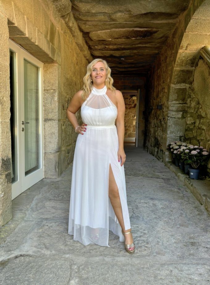 Vestido Tul Halter Transparencia Pecho Novia
