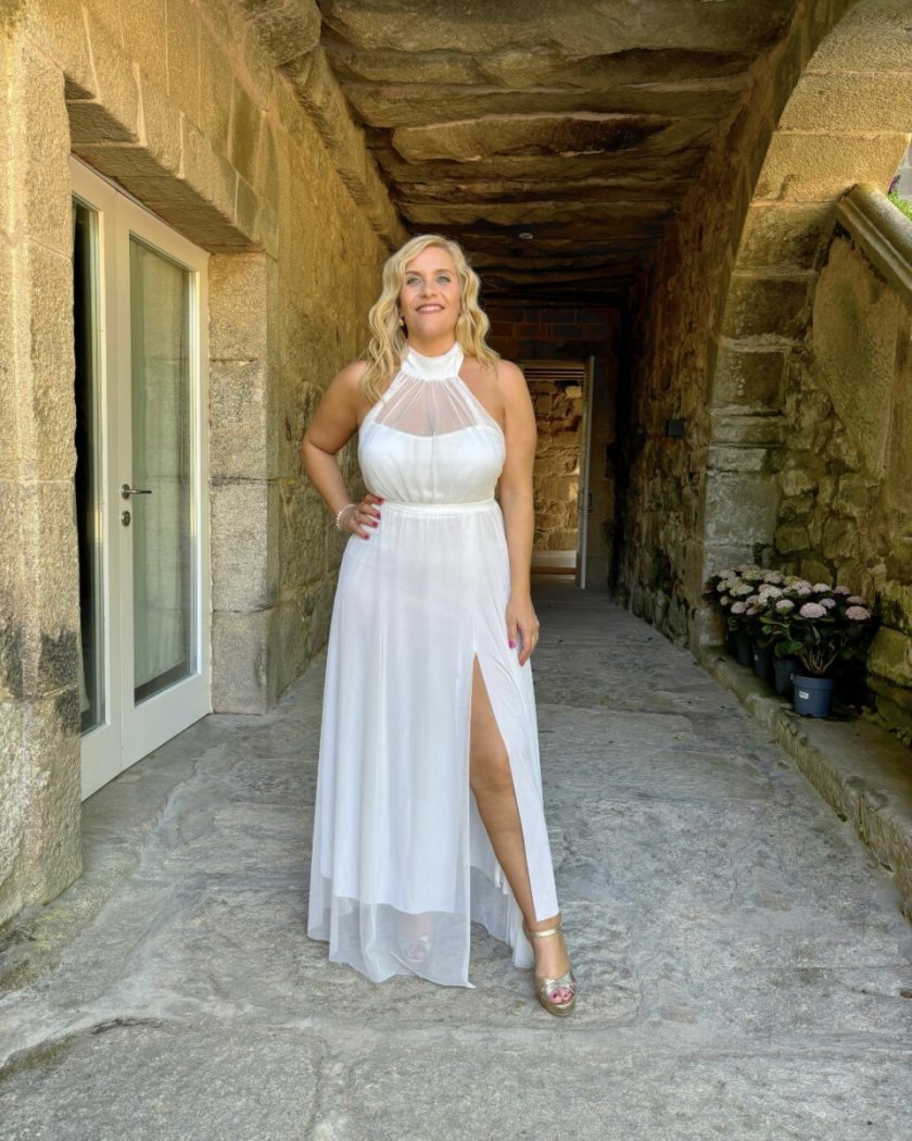 Vestido Tul Halter Transparencia Pecho Novia