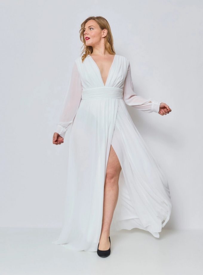 Vestido Gasa Aberturas Mangas Novia