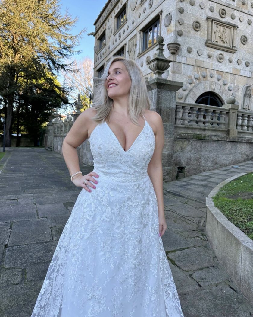 Vestido Novia Encaje Flores - Imagen 3