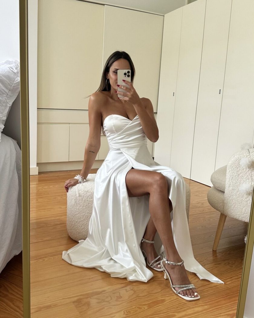 Vestido Seda Escote Corazón Novia - Imagen 4