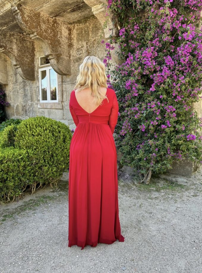 Vestido Nudo Mangas Traslúcidas