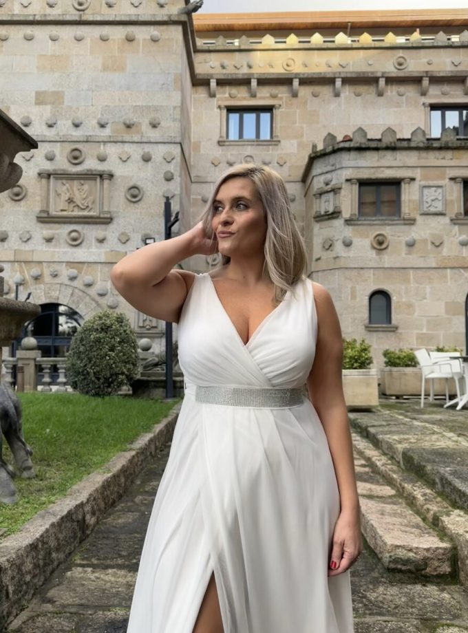 Vestido Tul Brillos Cintura Novia