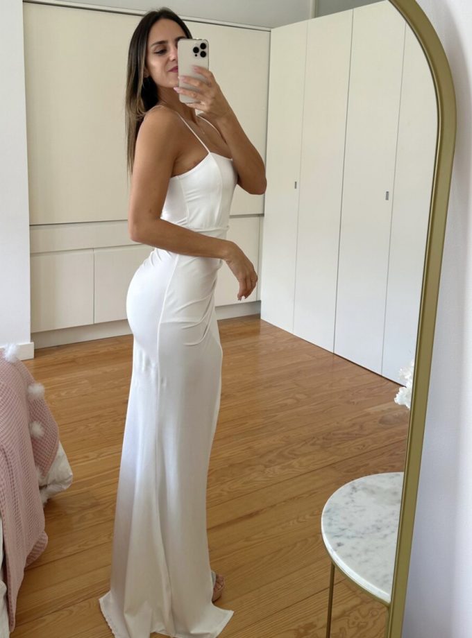 Vestido Seda Elástico Drapeado Espalda Novia