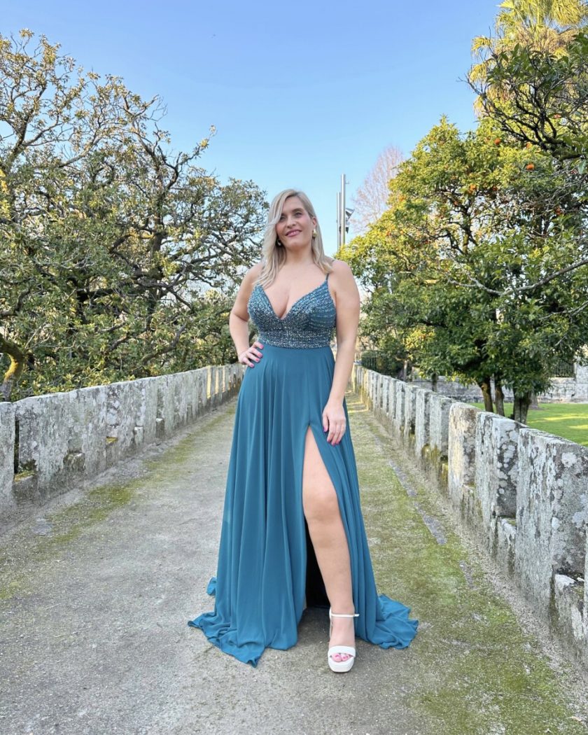 Vestido Gasa Brillos Pecho - Imagen 16