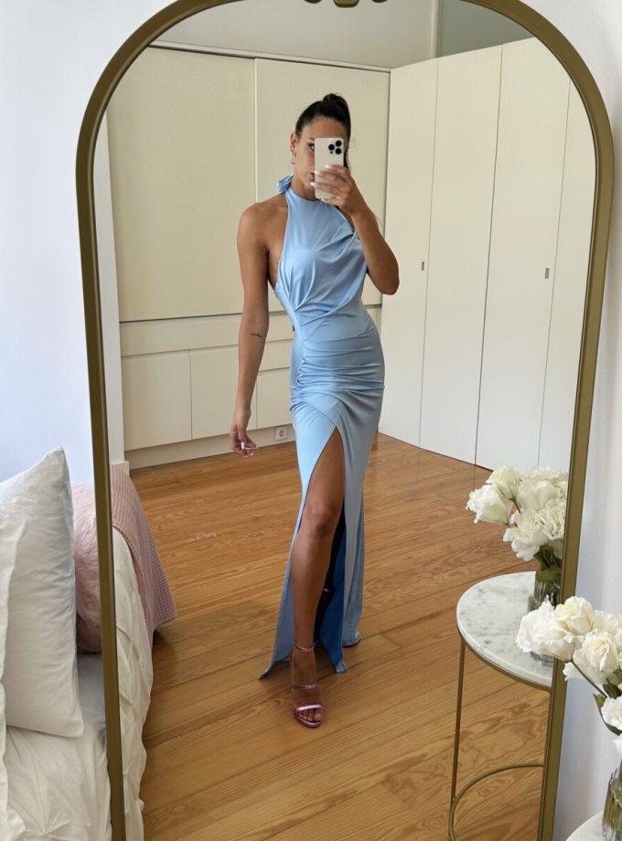 Vestido Seda Halter Drapeado