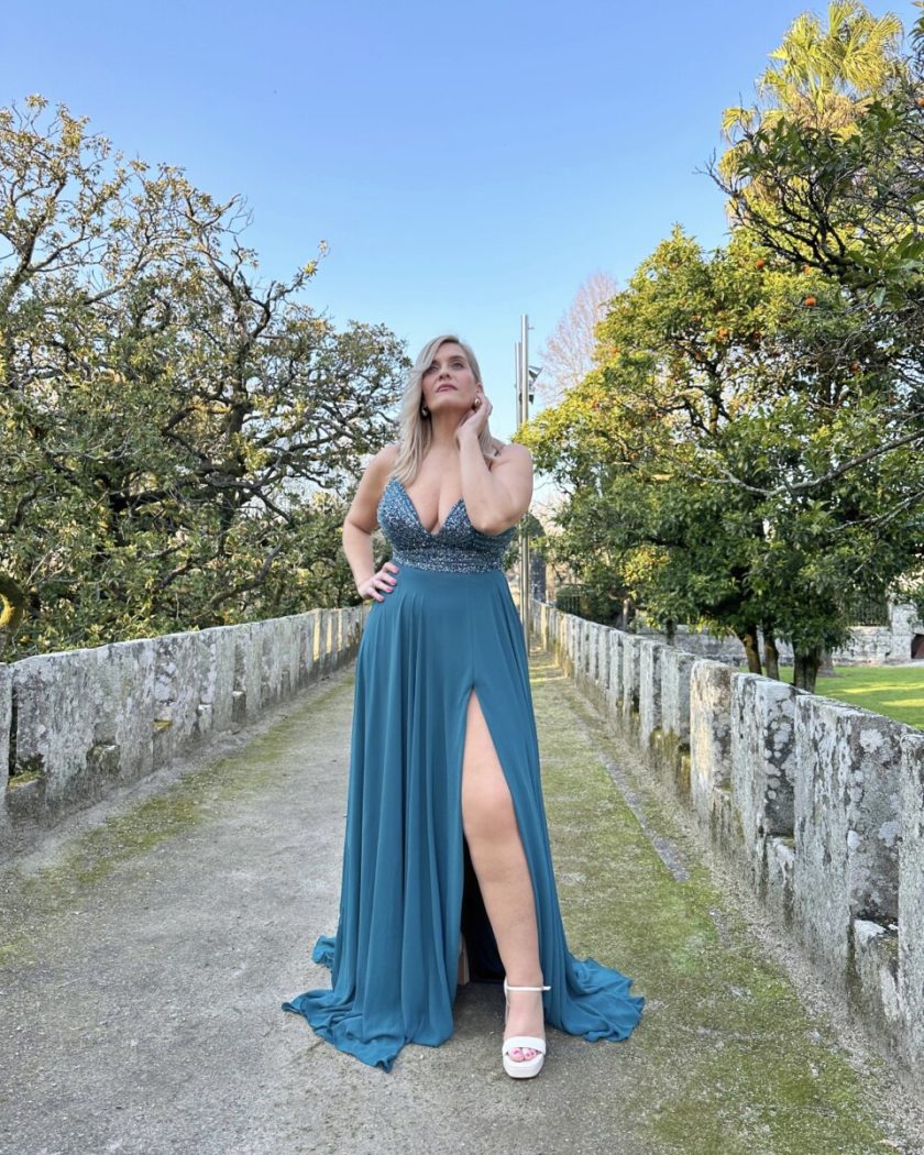 Vestido Gasa Brillos Pecho - Imagen 17