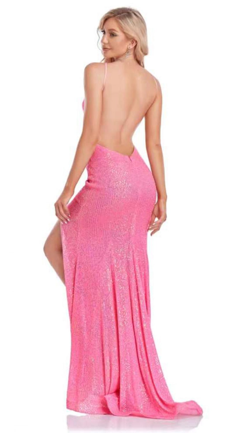 Vestido Lentejuelas Halter Abertura - Imagen 4