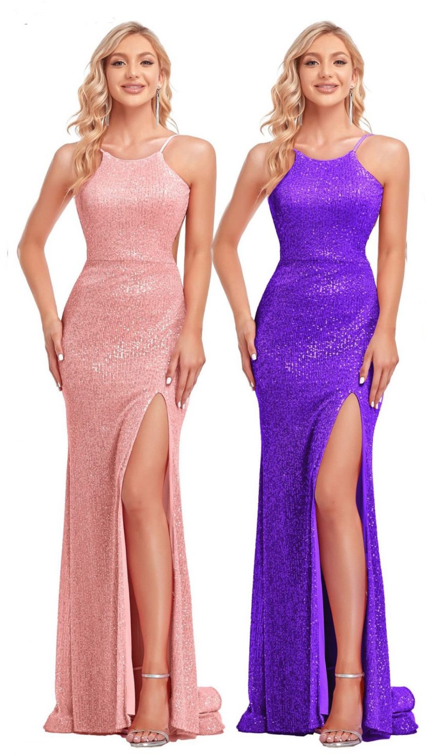 Vestido Lentejuelas Halter Abertura - Imagen 8