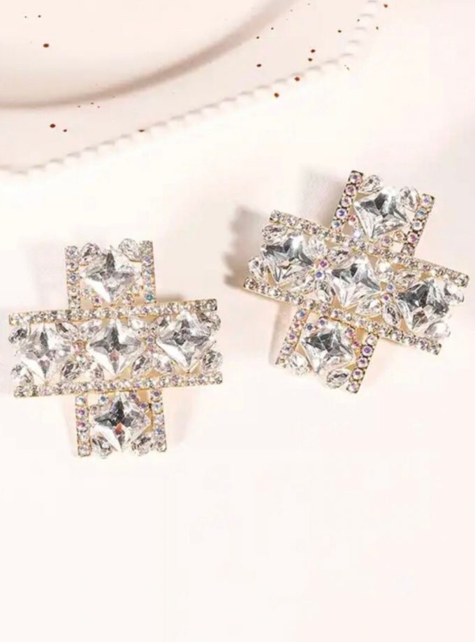 Pendientes Cruz Cuadrada Cristales