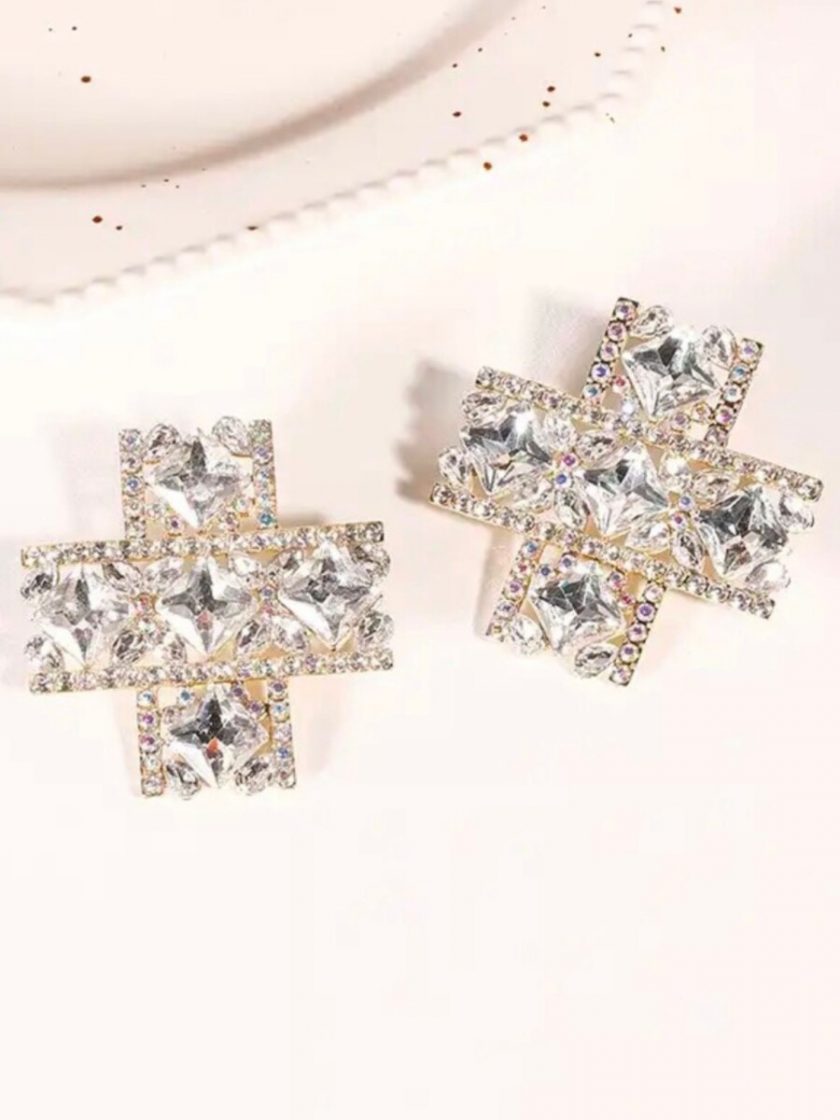 Pendientes Cruz Cuadrada Cristales - Imagen 2