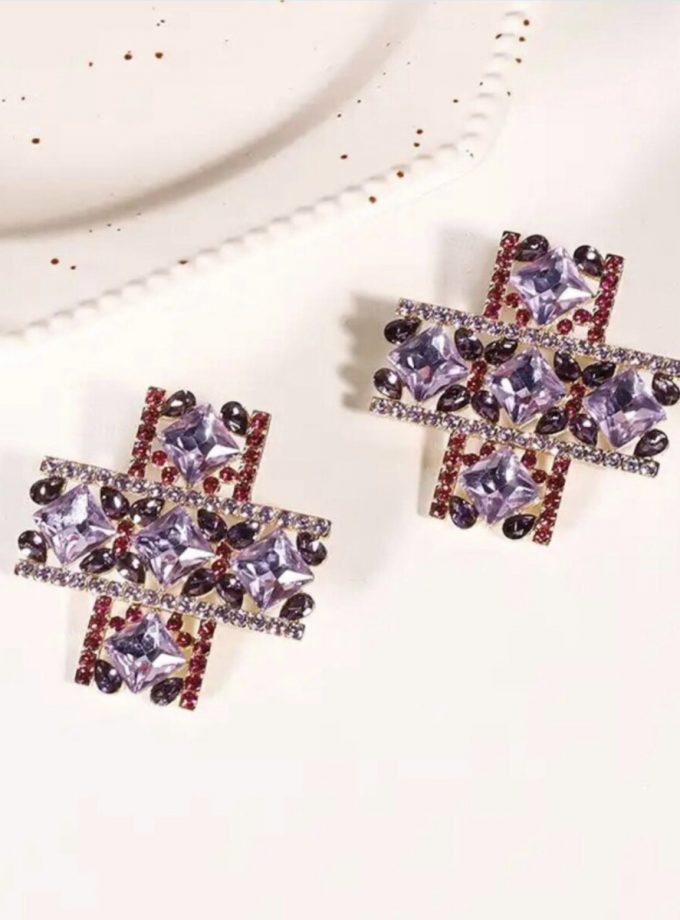 Pendientes Cruz Cuadrada Cristales