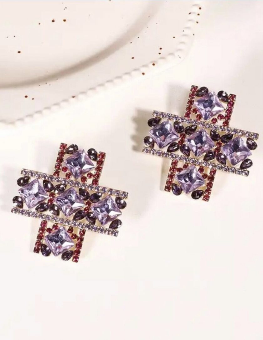 Pendientes Cruz Cuadrada Cristales