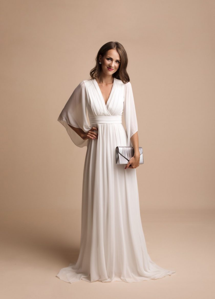 Vestido Gasa Mangas Novia Curvy - Imagen 7