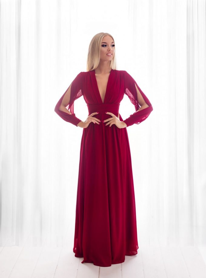 Vestido Gasa Aberturas Mangas