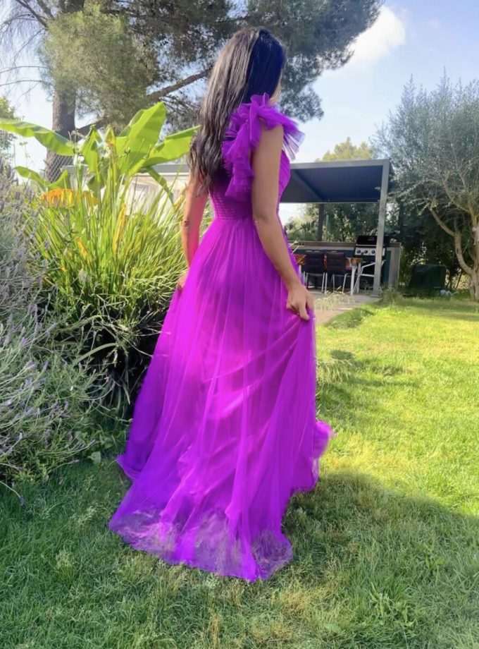 Vestido Tul Abertura Hombro Curvy