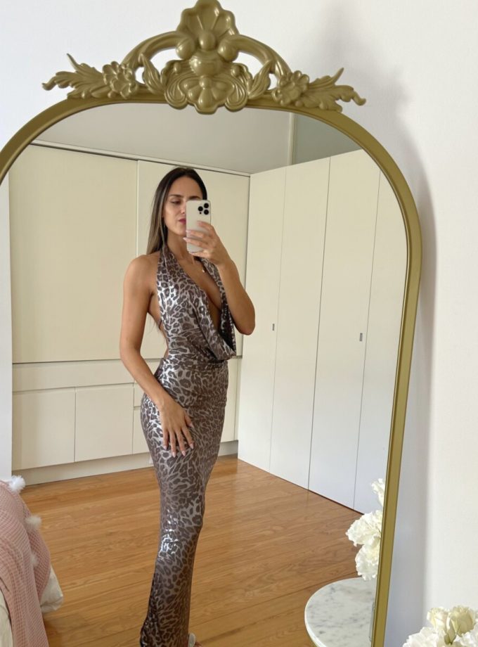 Vestido Seda Leo Escote Cascada