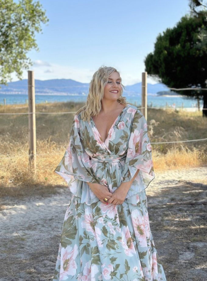 Vestido Gasa Mangas Estampado Curvy