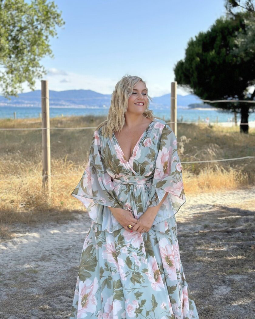 Vestido Gasa Mangas Estampado Curvy