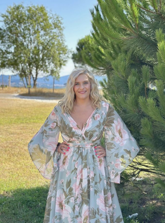 Vestido Gasa Mangas Estampado Curvy