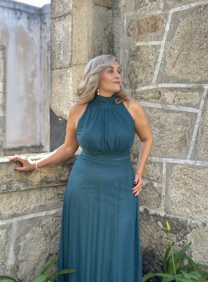 Vestido Tul Halter Brillos